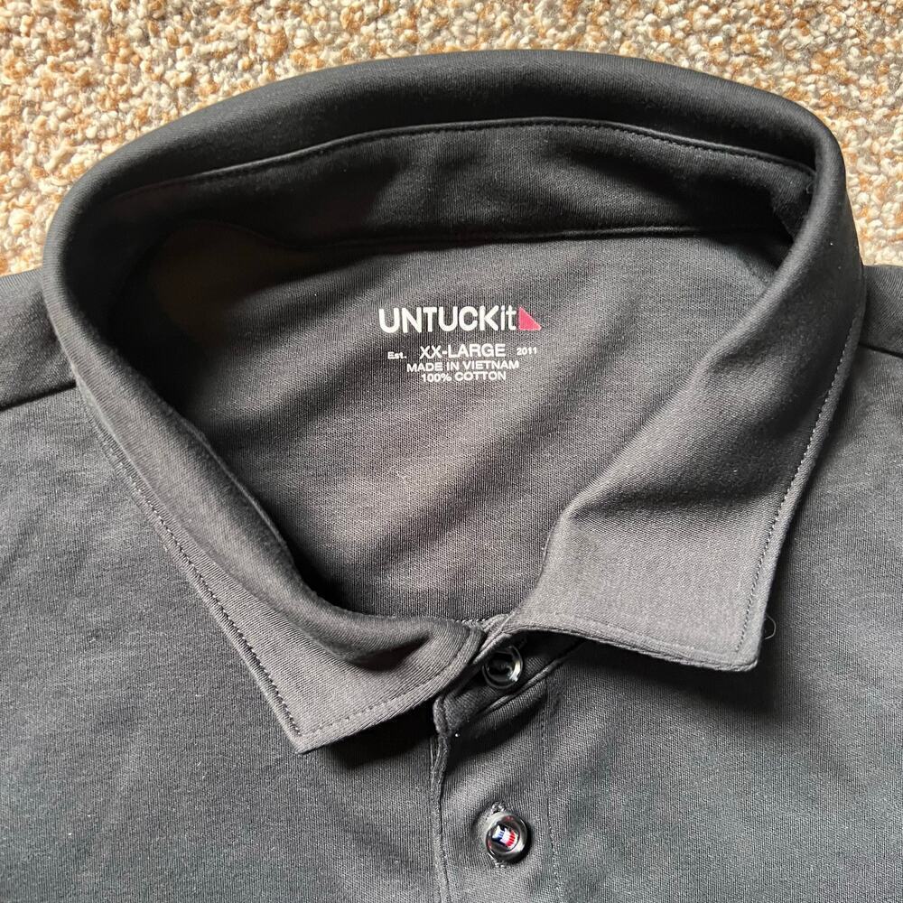 UNTUCKit Wrinkle Free Damaschino Long Sleeve Polo.  Black.  Size XXL